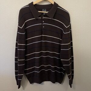 Jos‎ A Bank Wool Polo Knit Sweater Striped Brown Blue Preppy Academia Teacher XL